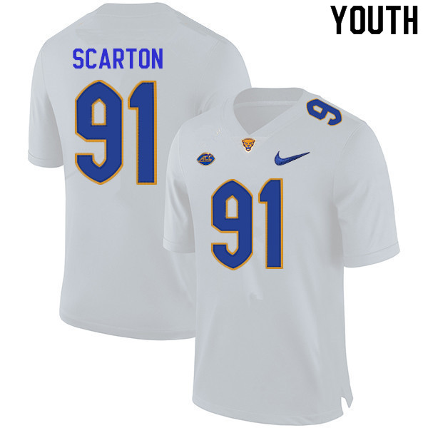 Youth #91 Sam Scarton Pitt Panthers College Football Jerseys Sale-White